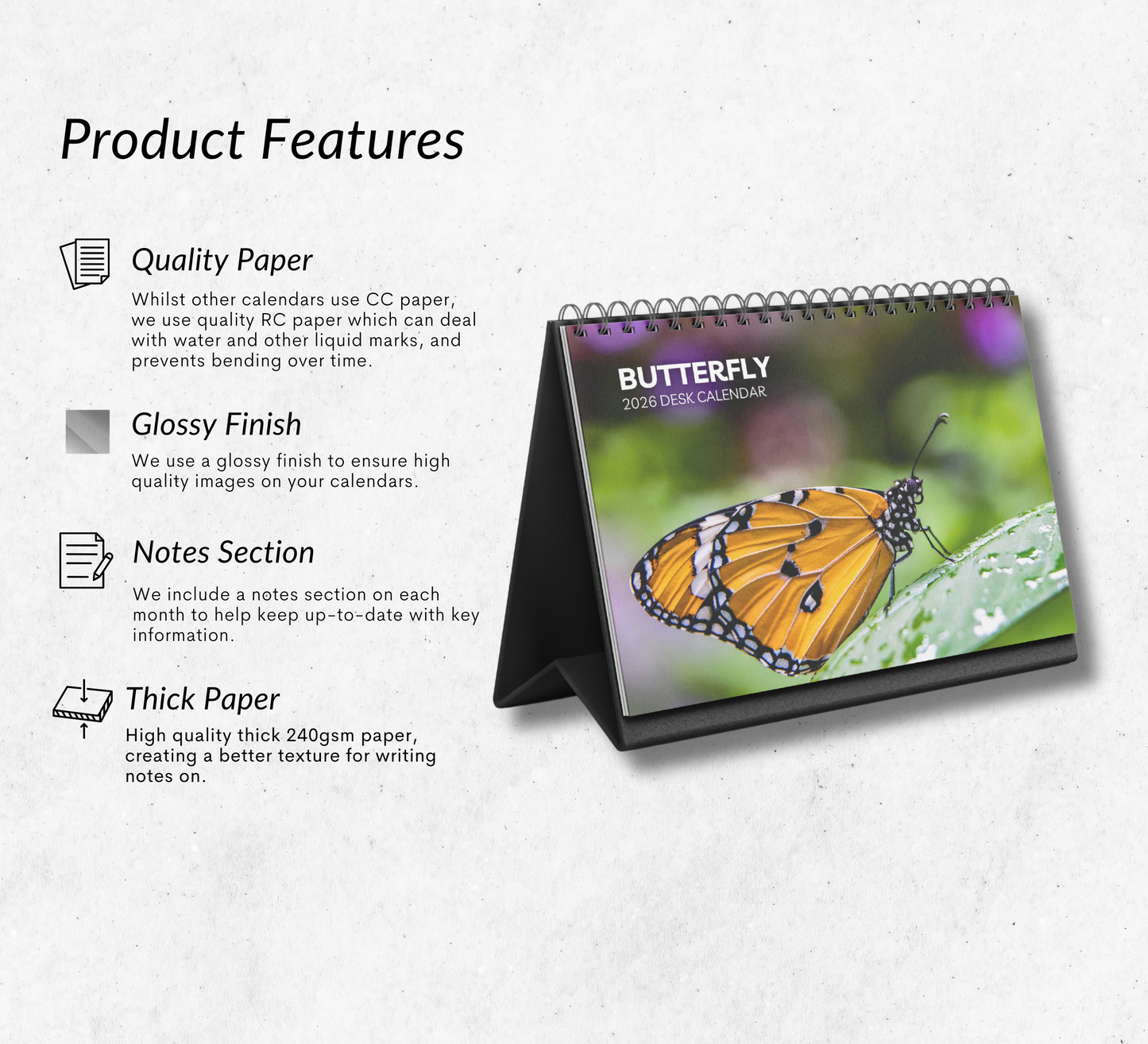 Butterfly Desk Calendar 2026-2027
