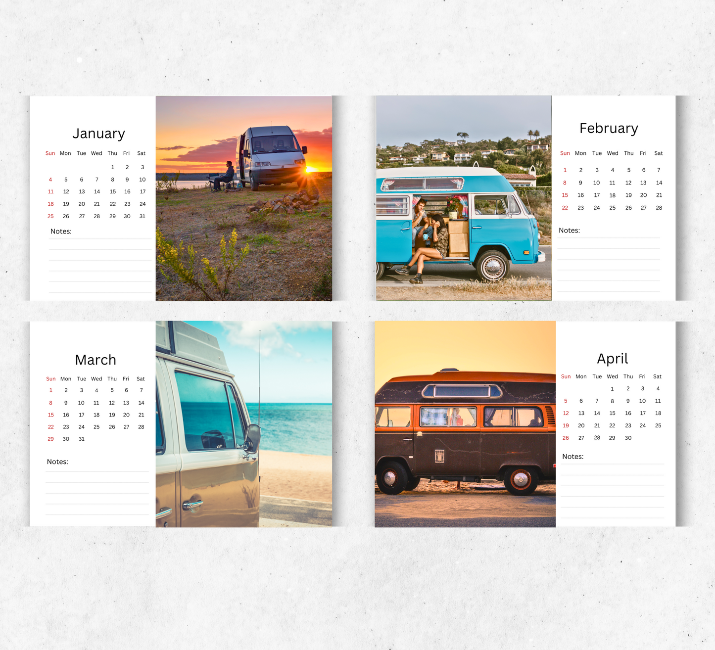 Camper Van Desk Calendar 2026-2027