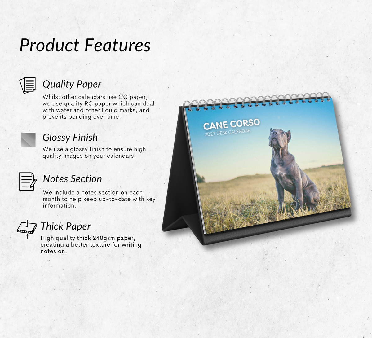 Cane Corso Desk Calendar 2027-2028