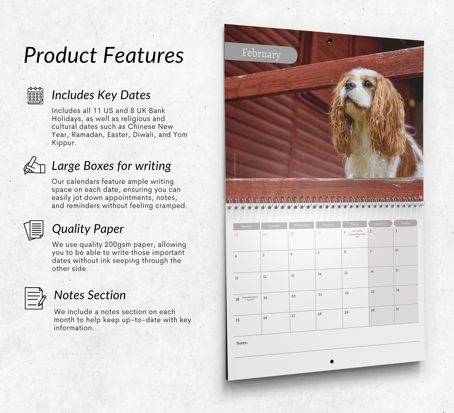 Cavalier King Charles Spaniel Calendar 2027