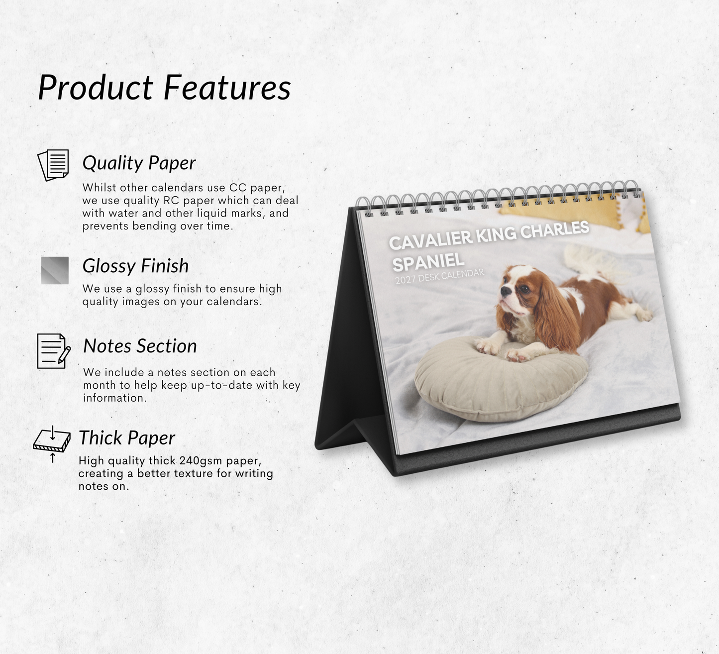 Cavalier King Charles Spaniel Desk Calendar 2027-2028