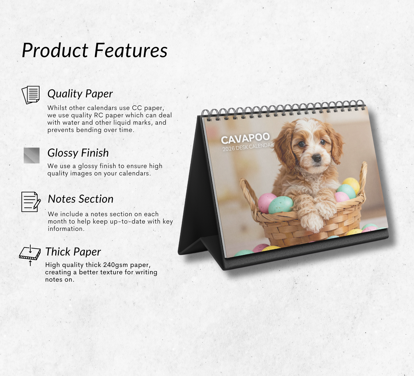Cavapoo Desk Calendar 2026-2027