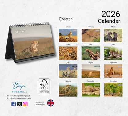Cheetah Desk Calendar 2026-2027