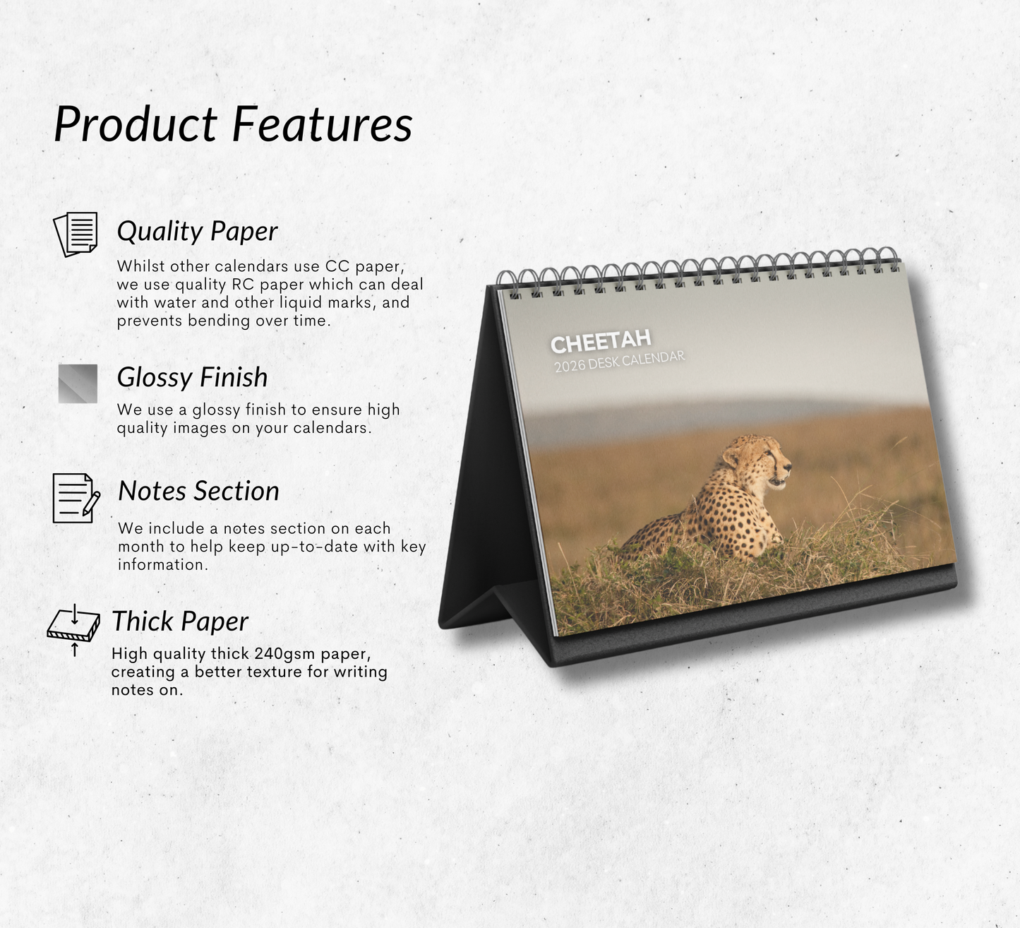 Cheetah Desk Calendar 2026-2027