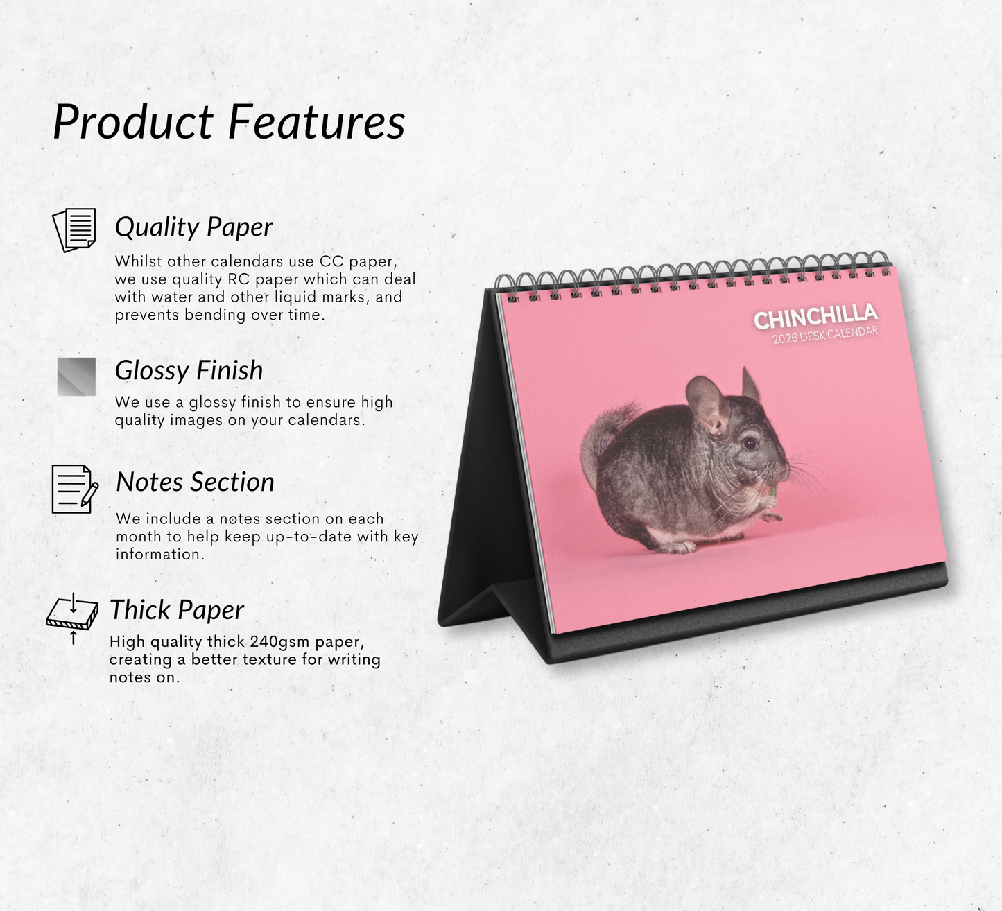 Chinchilla Desk Calendar 2026-2027