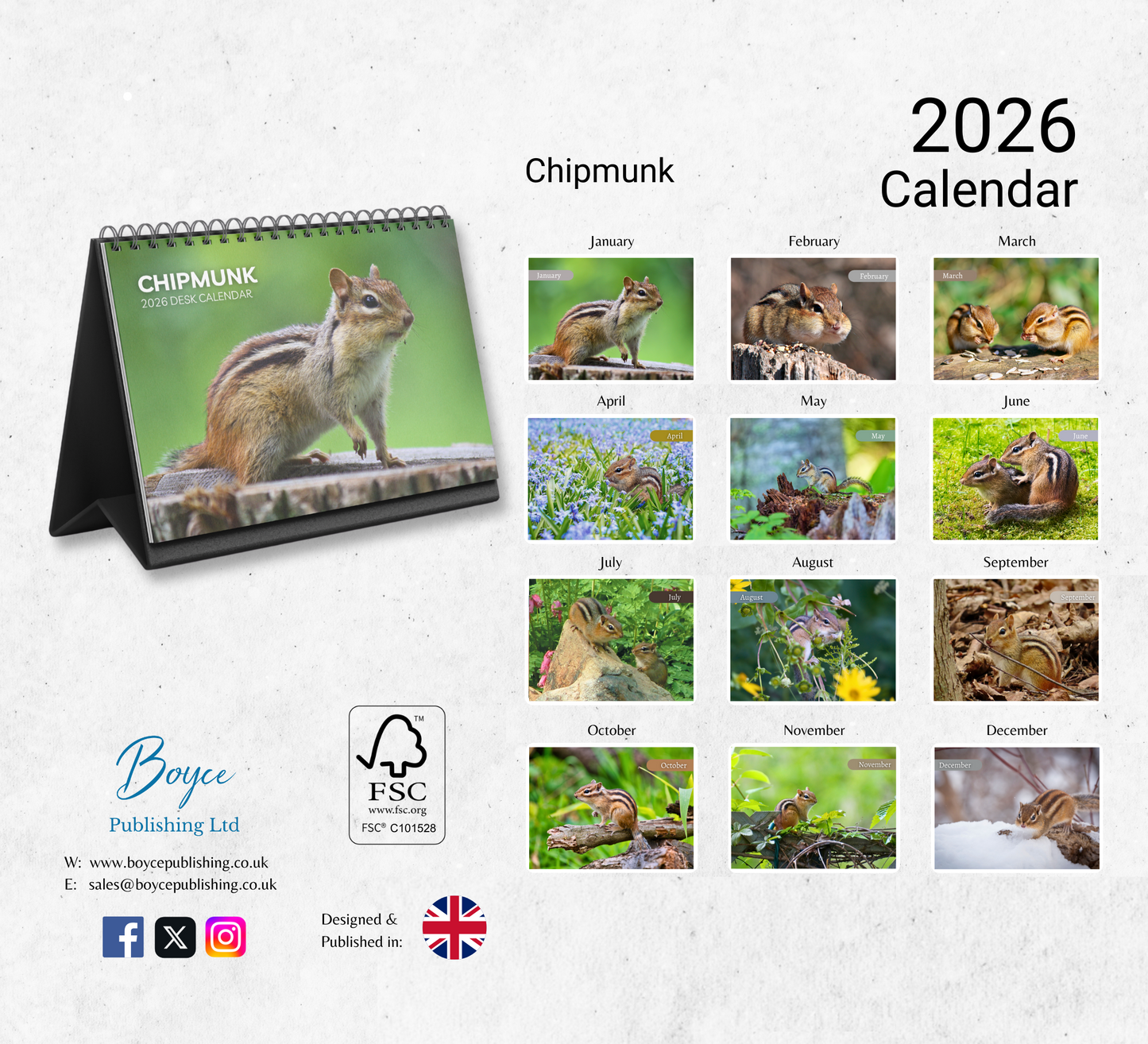 Chipmunk Desk Calendar 2026-2027