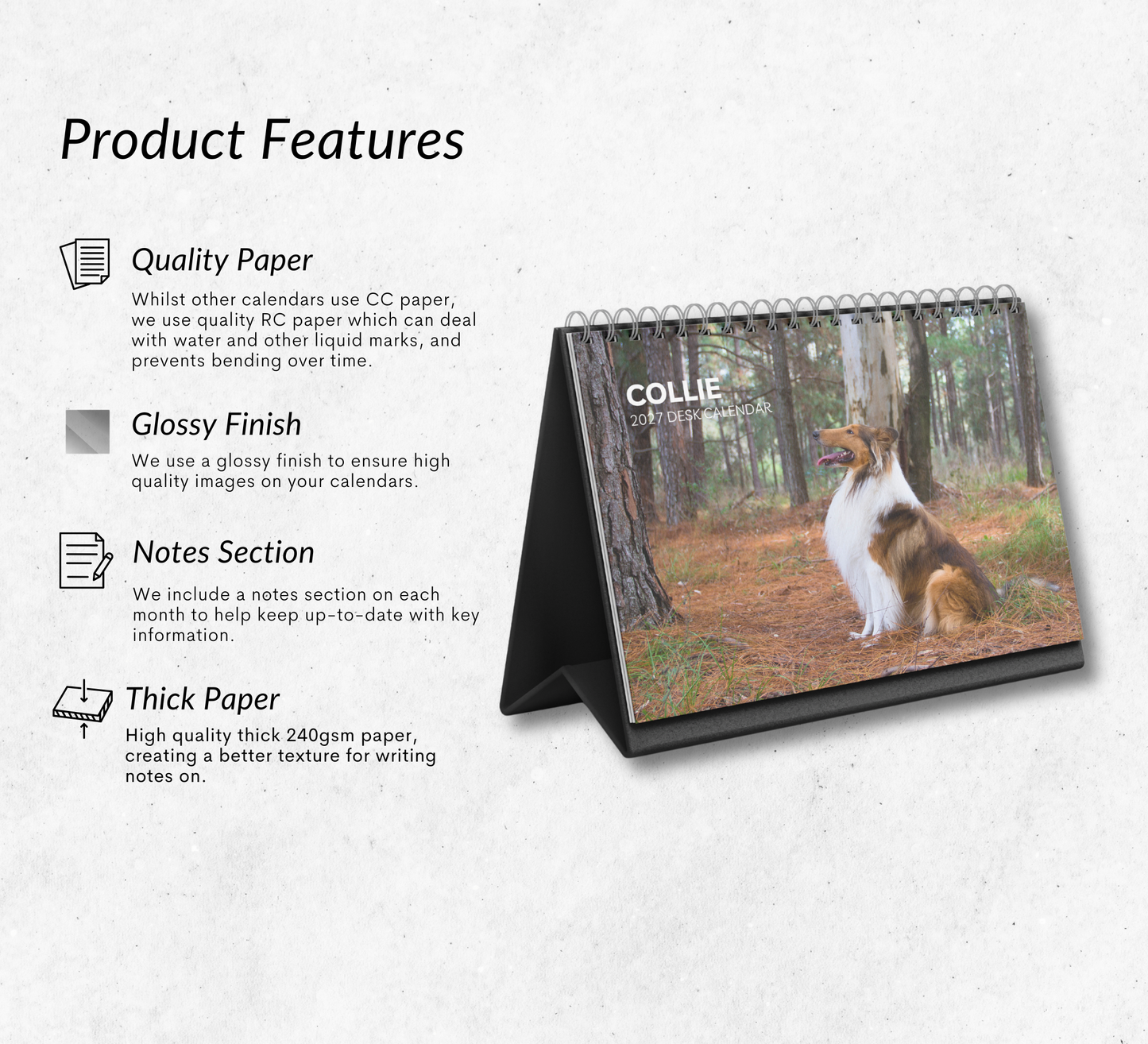 Collie Desk Calendar 2027-2028