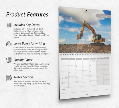 Construction Vehicles Calendar 2027