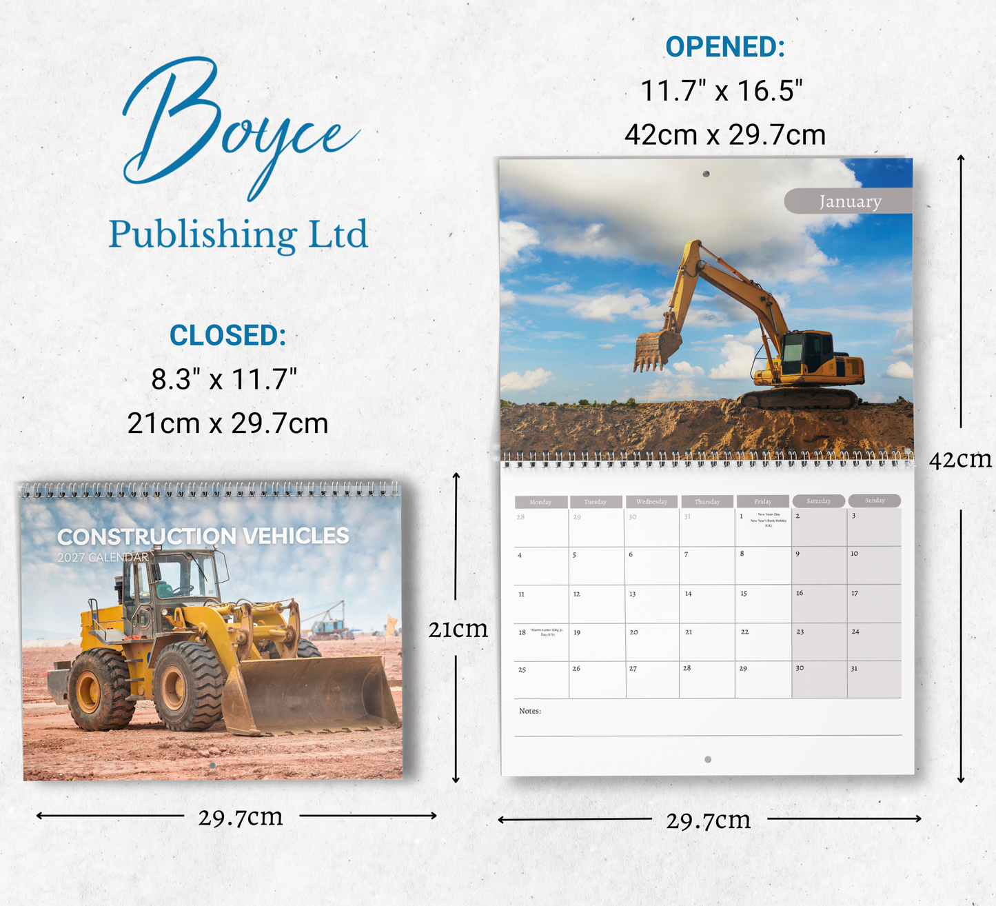 Construction Vehicles Calendar 2027