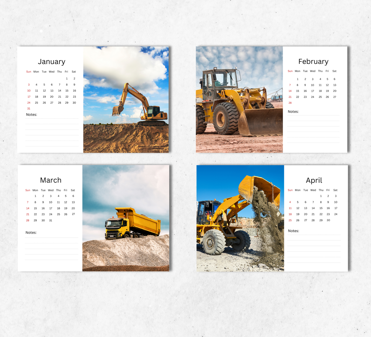 Construction Vehicles Desk Calendar 2027-2028