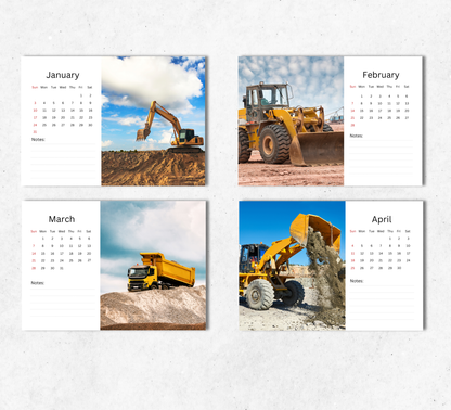 Construction Vehicles Desk Calendar 2027-2028