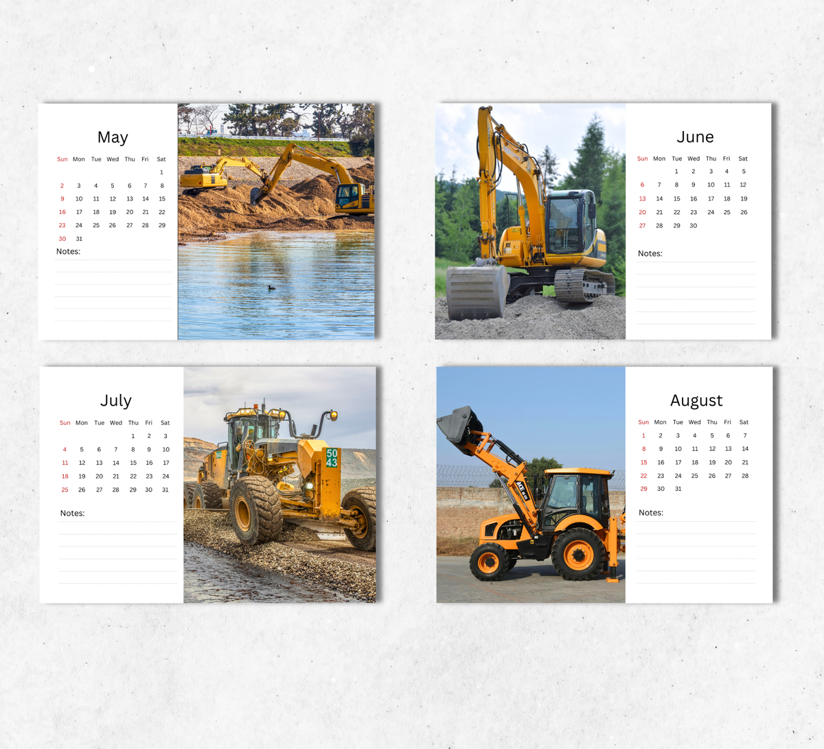 Construction Vehicles Desk Calendar 2027-2028