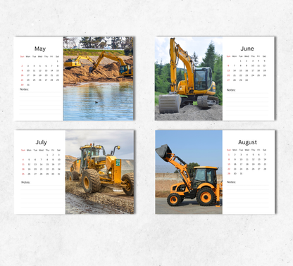 Construction Vehicles Desk Calendar 2027-2028