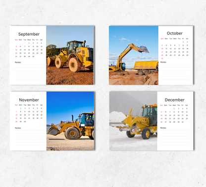 Construction Vehicles Desk Calendar 2027-2028