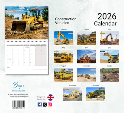 Construction Vehicles Calendar 2026