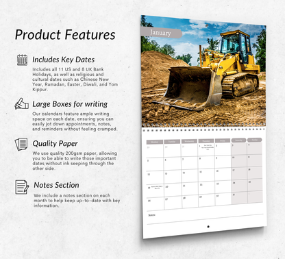 Construction Vehicles Calendar 2026
