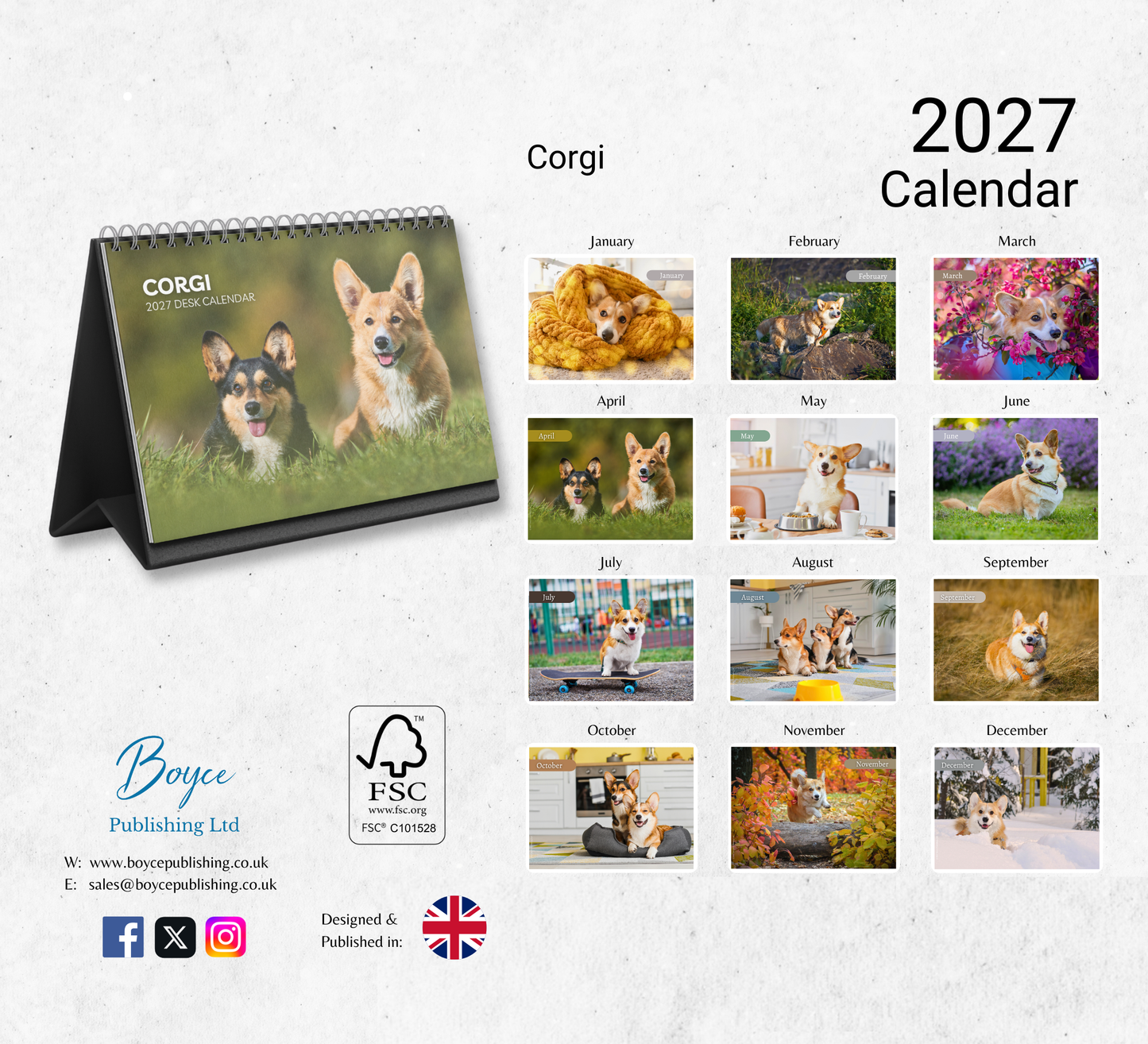 Corgi Desk Calendar 2027-2028
