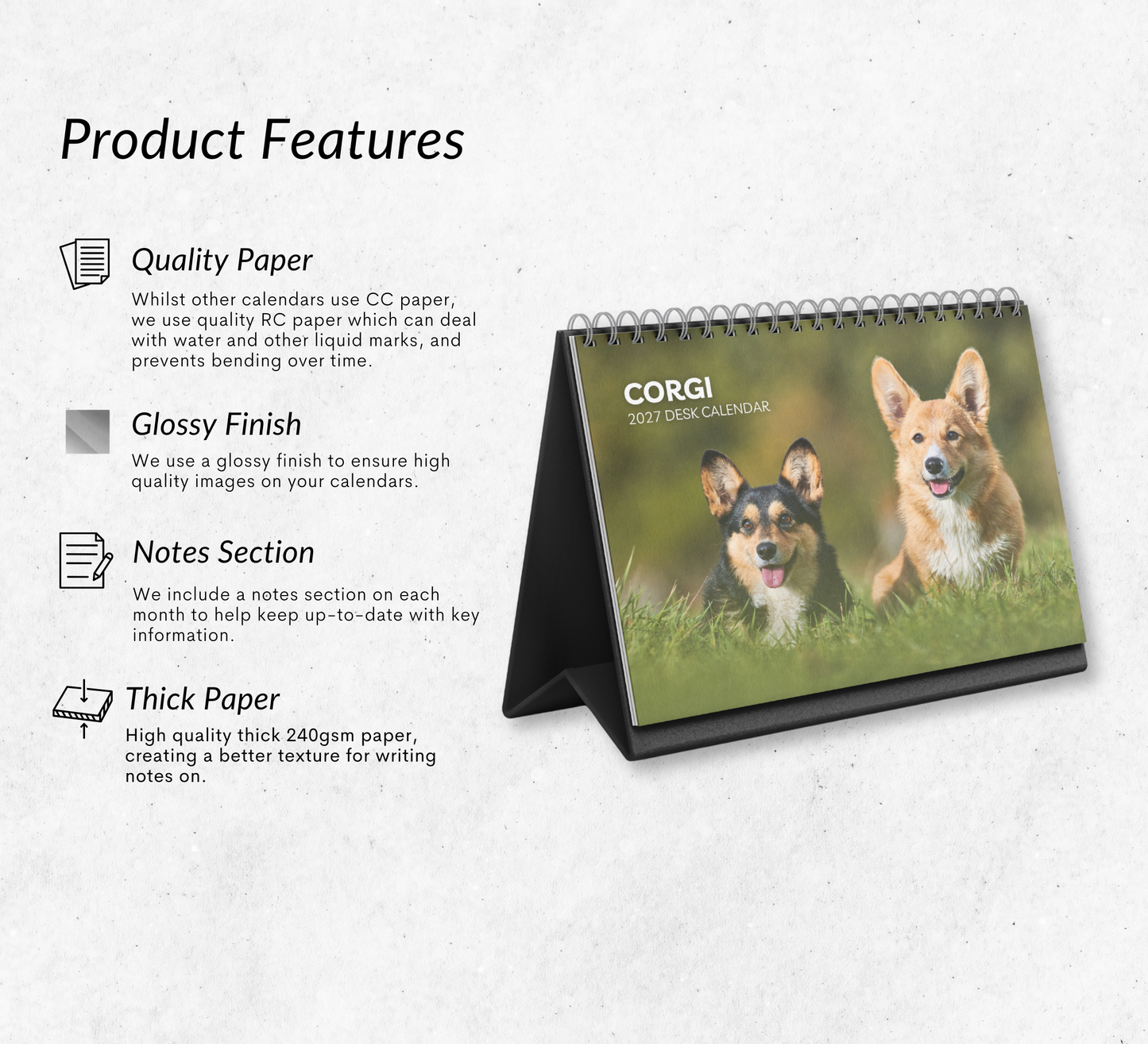 Corgi Desk Calendar 2027-2028
