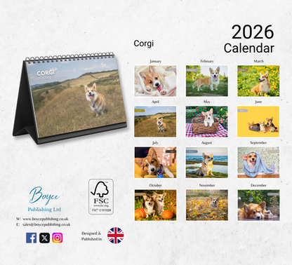 Corgi Desk Calendar 2026-2027