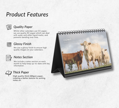 Cows Desk Calendar 2026-2027