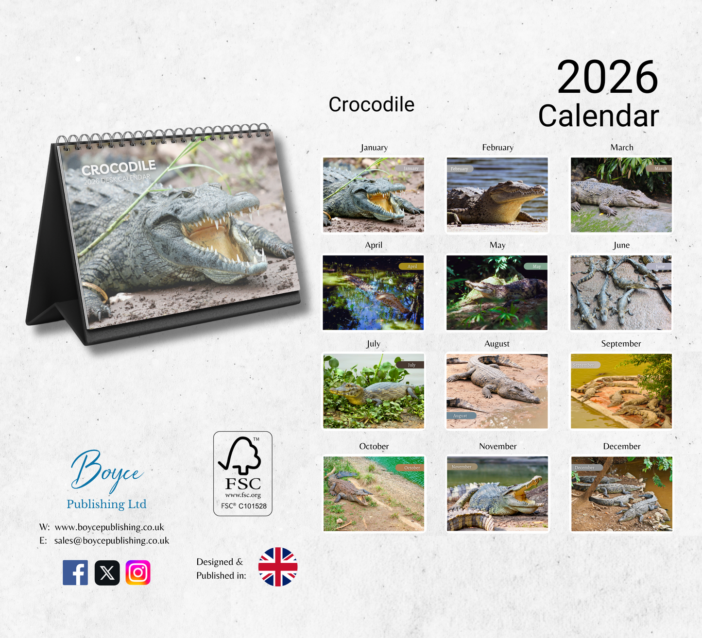Crocodile Desk Calendar 2026-2027