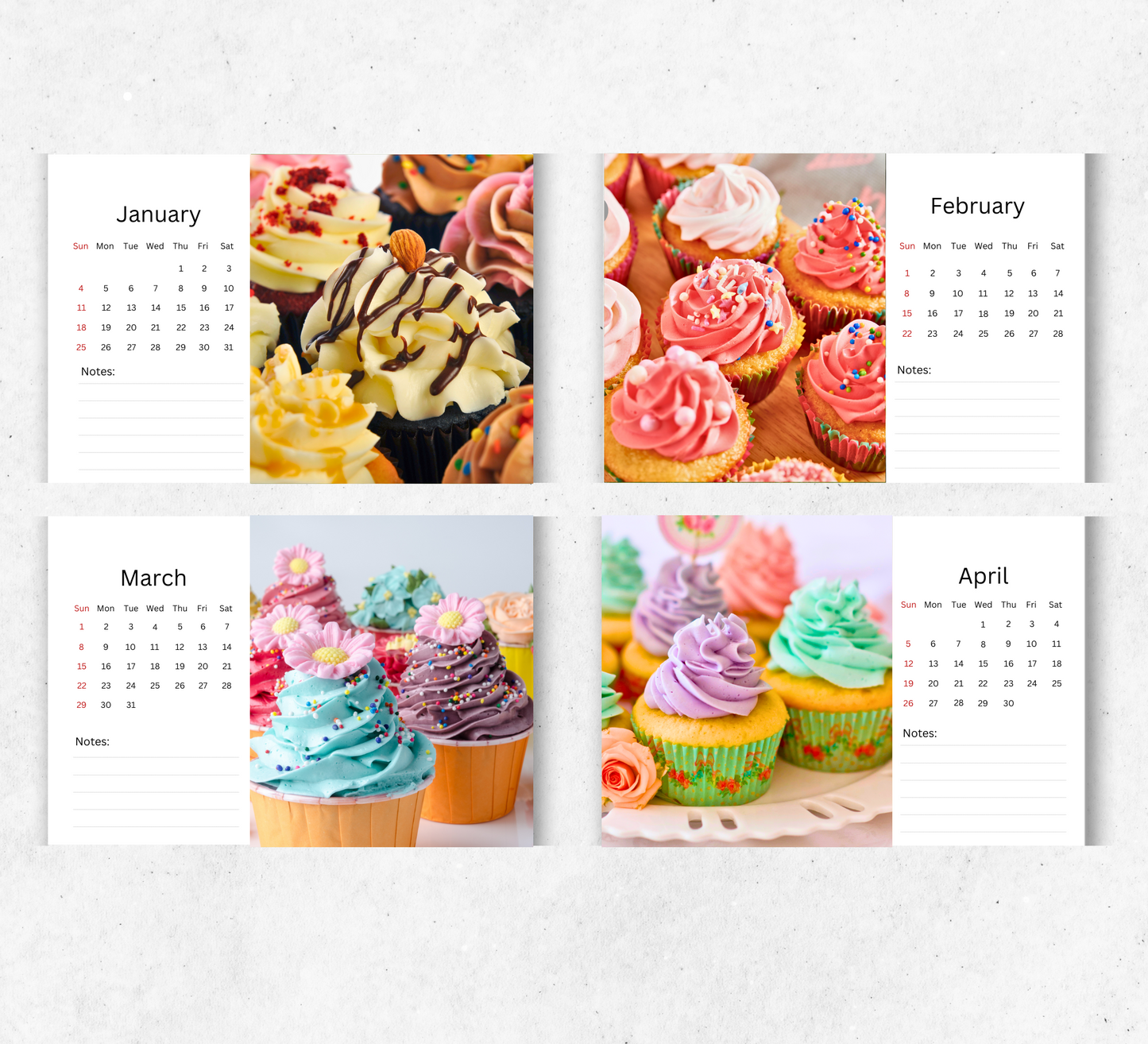 Cupcake Desk Calendar 2026-2027