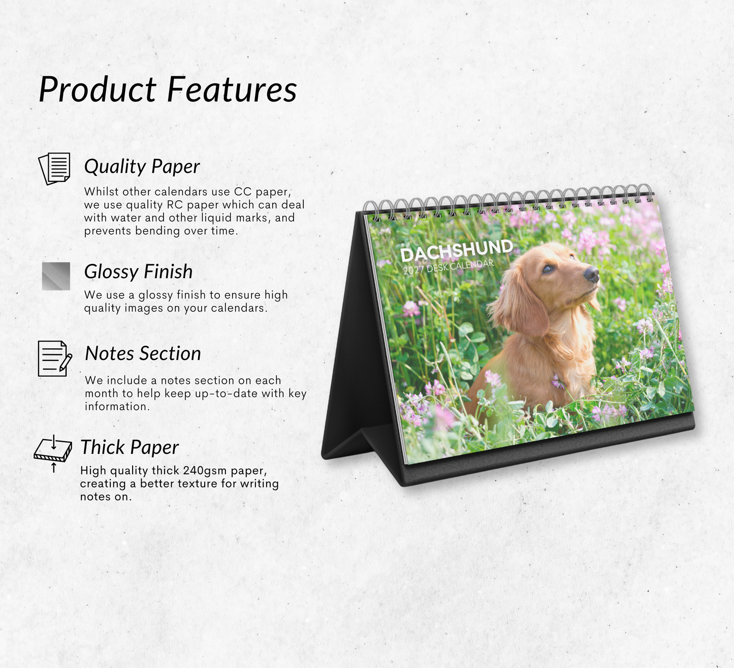 Dachshund Desk Calendar 2027-2028