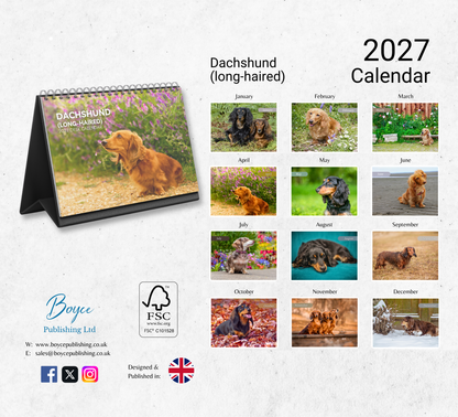 Dachshund (long-haired) Desk Calendar 2027-2028