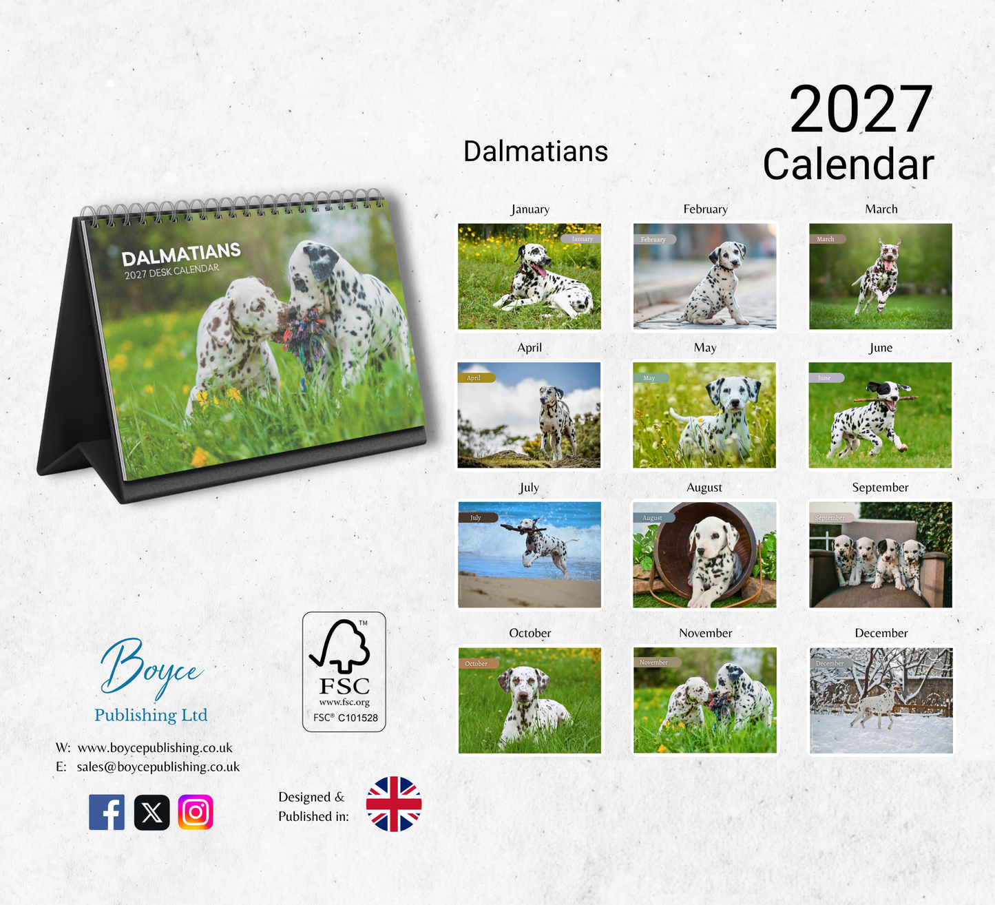 Dalmatian Desk Calendar 2027-2028