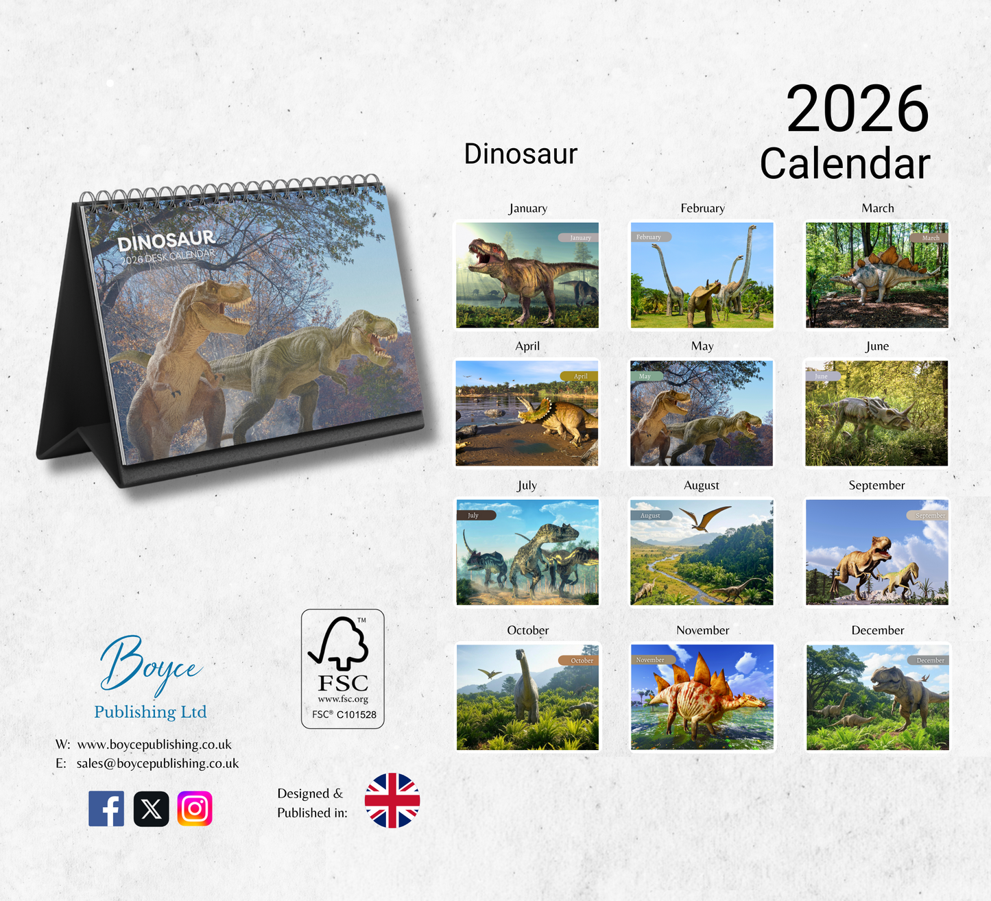 Dinosaur Desk Calendar 2026-2027