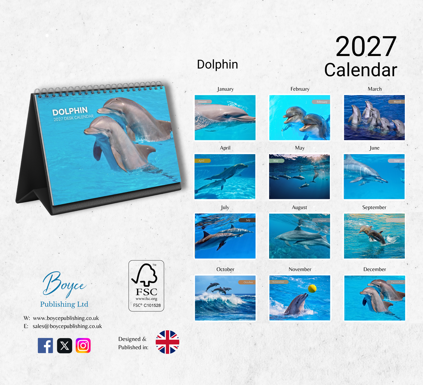 Dolphin Desk Calendar 2027-2028