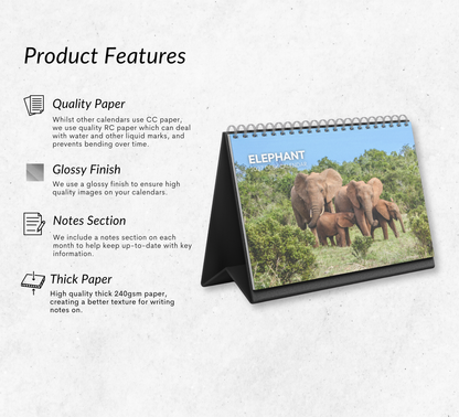 Elephant Desk Calendar 2027-2028