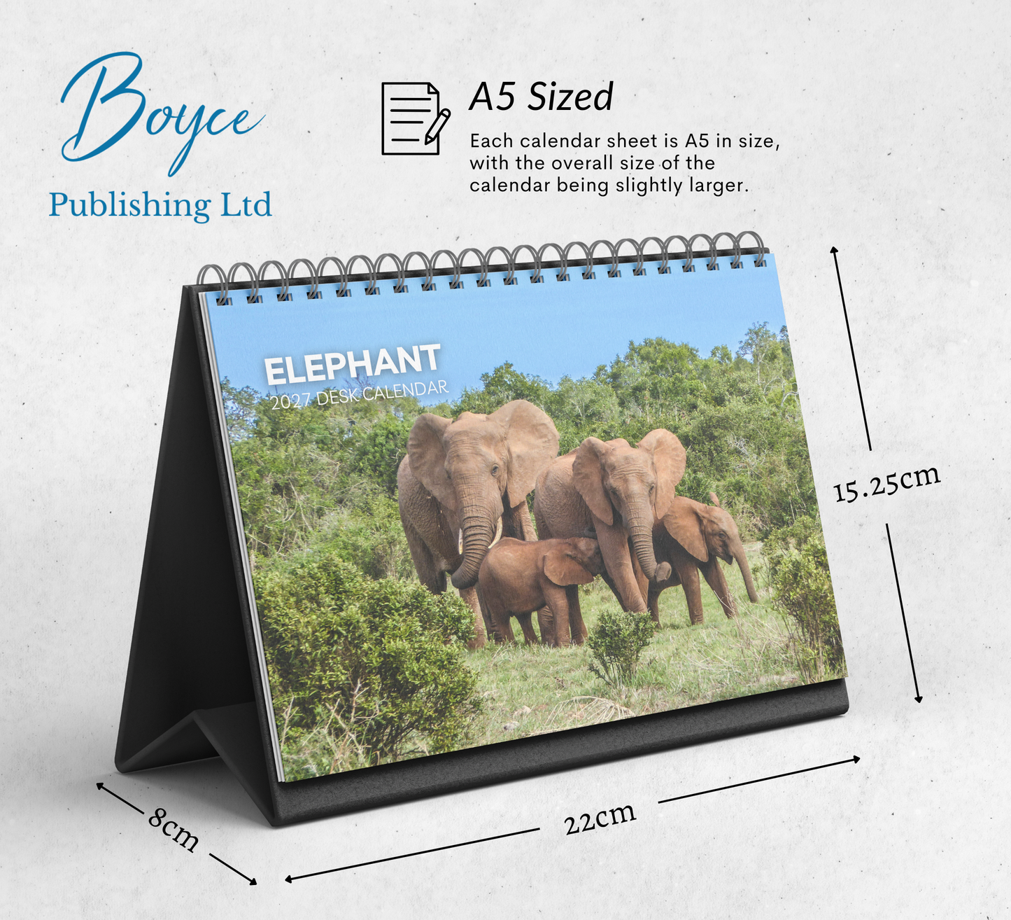 Elephant Desk Calendar 2027-2028