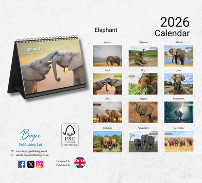 Elephant Desk Calendar 2026-2027