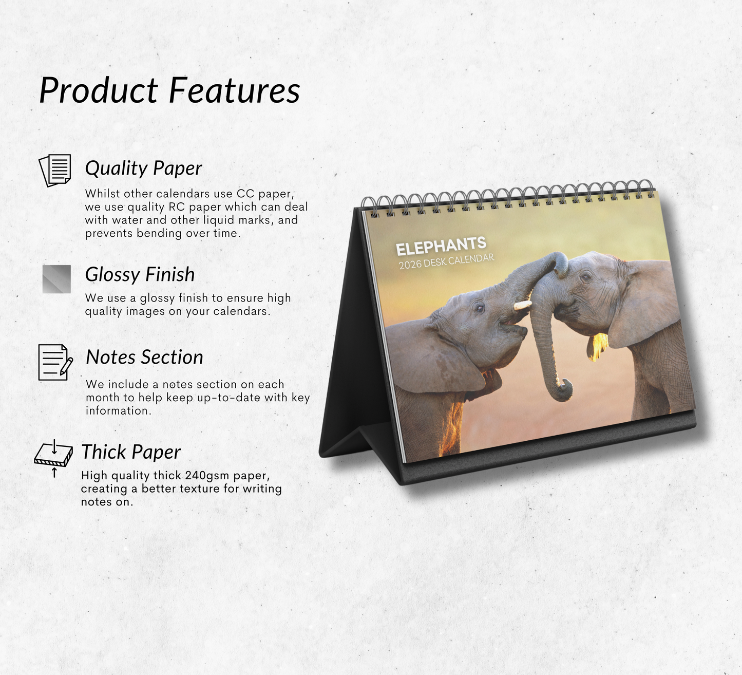 Elephant Desk Calendar 2026-2027