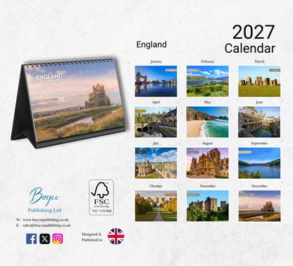 England Desk Calendar 2027-2028