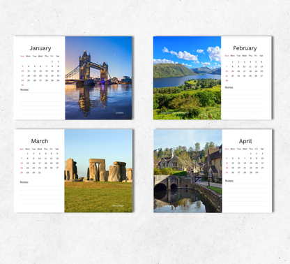 England Desk Calendar 2027-2028