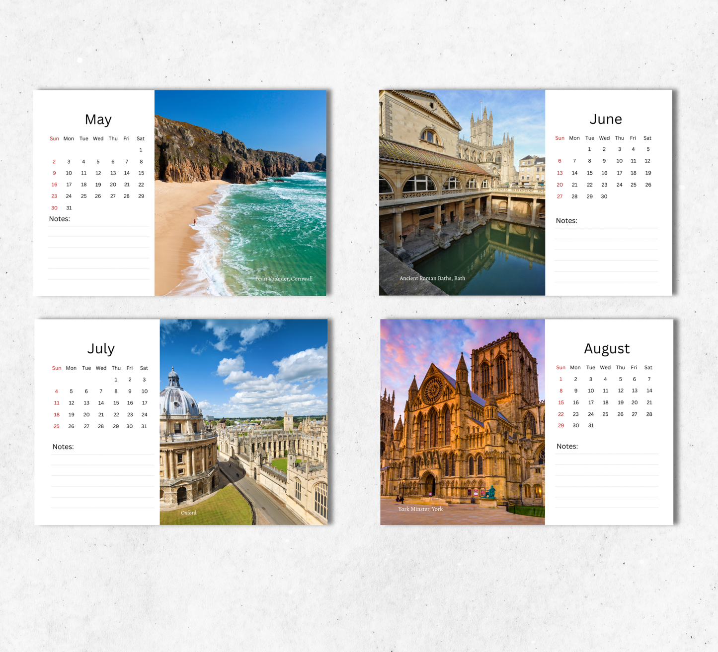 England Desk Calendar 2027-2028