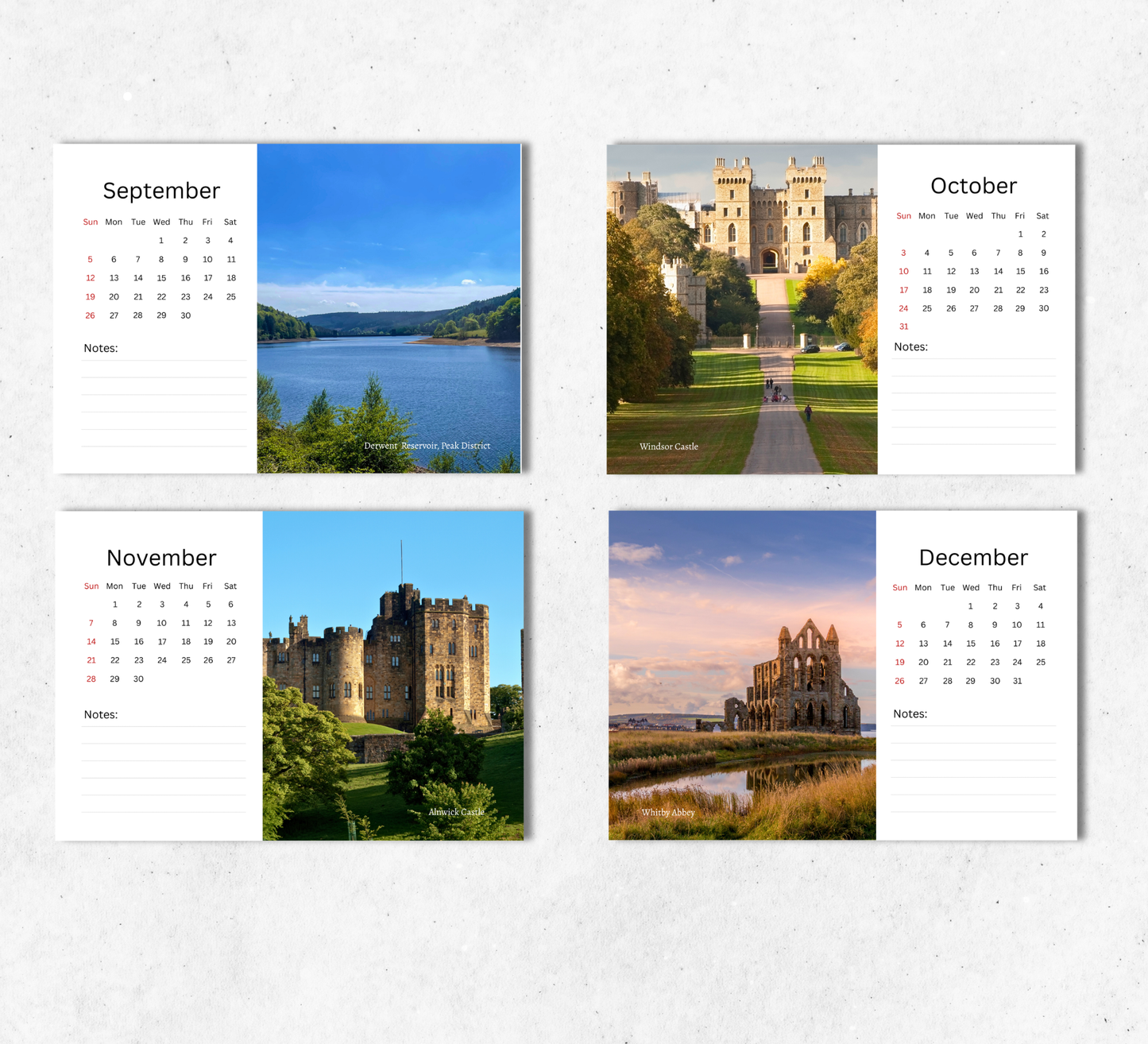 England Desk Calendar 2027-2028