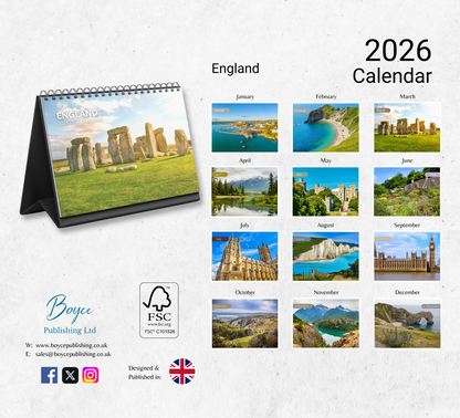 England Desk Calendar 2026-2027