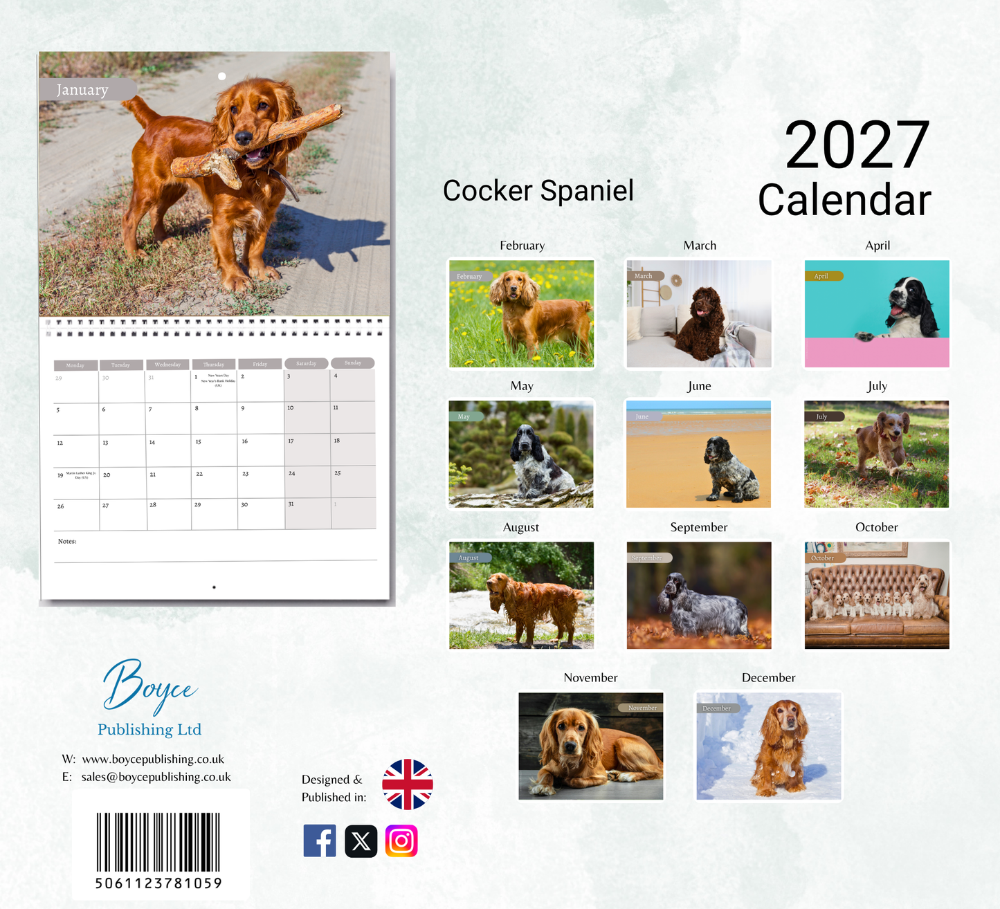 English Cocker Spaniel Calendar 2027