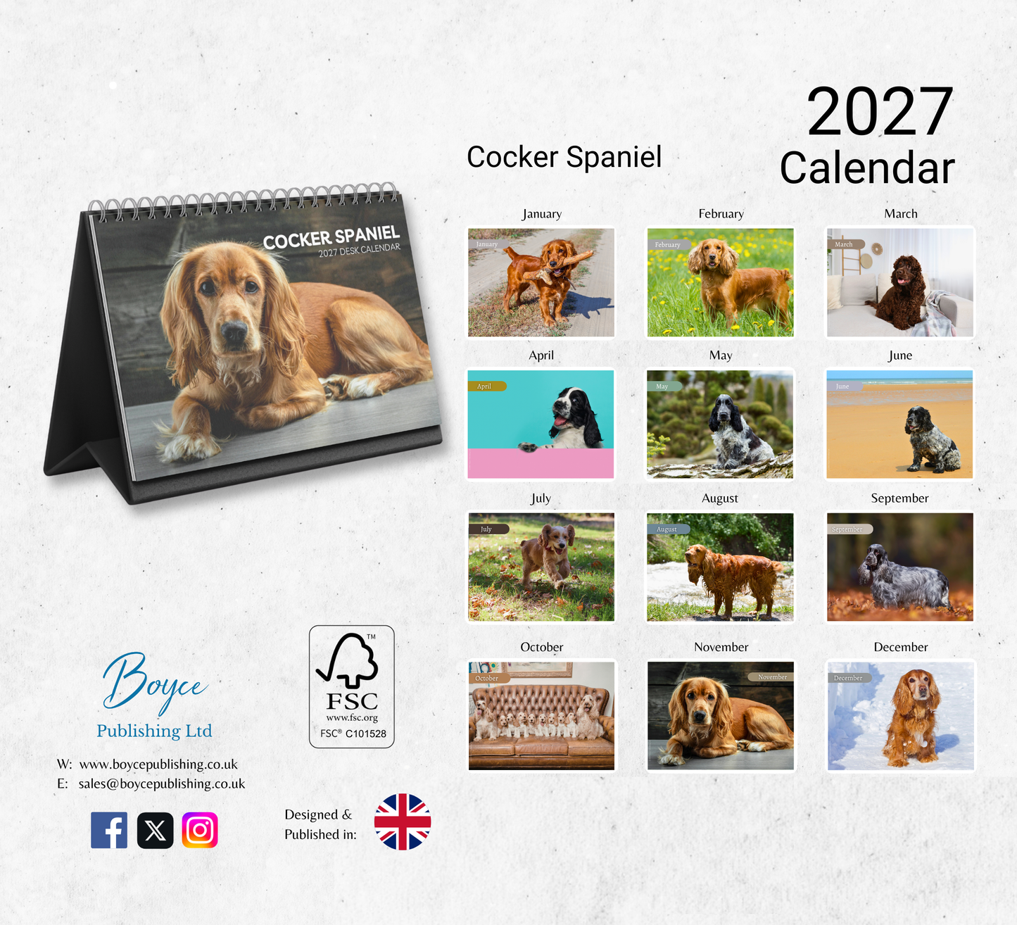 English Cocker Desk Calendar 2027-2028