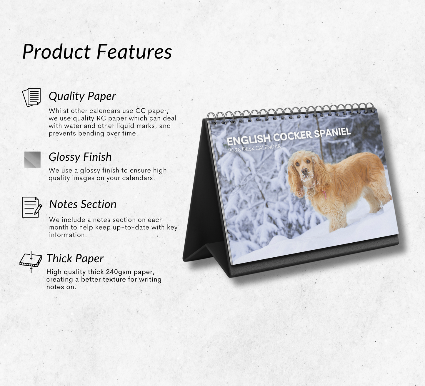 Cocker Spaniel Desk Calendar 2026-2027