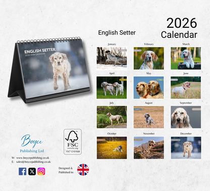 English Setter Desk Calendar 2026-2027