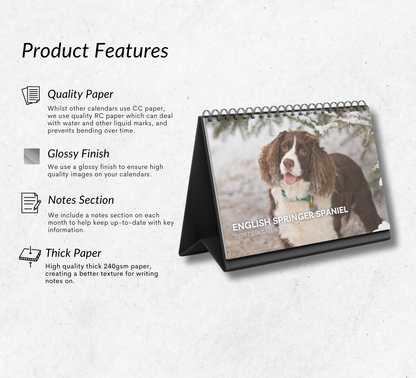 English Springer Spaniel Desk Calendar 2026-2027