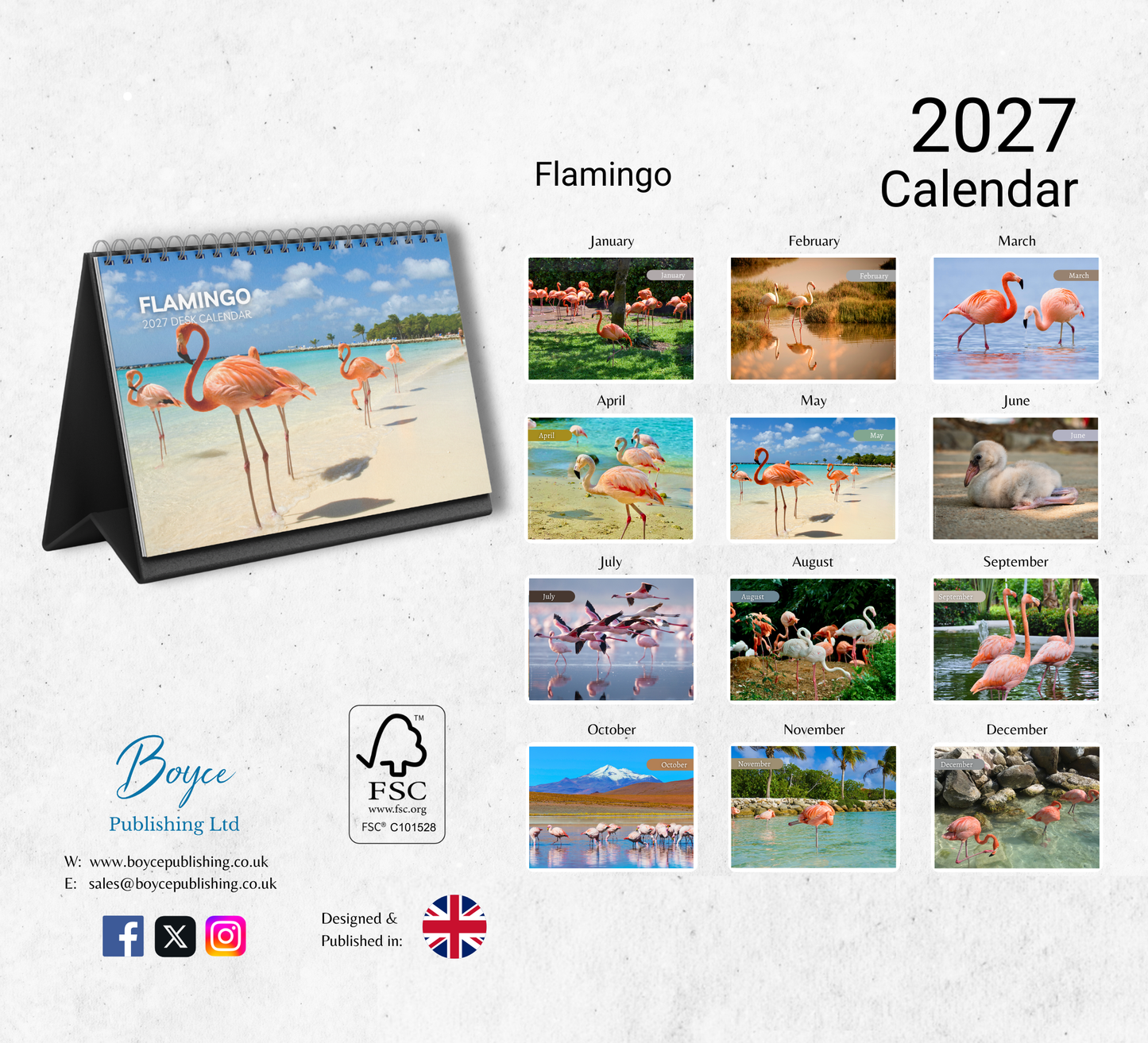Flamingo Desk Calendar 2027-2028
