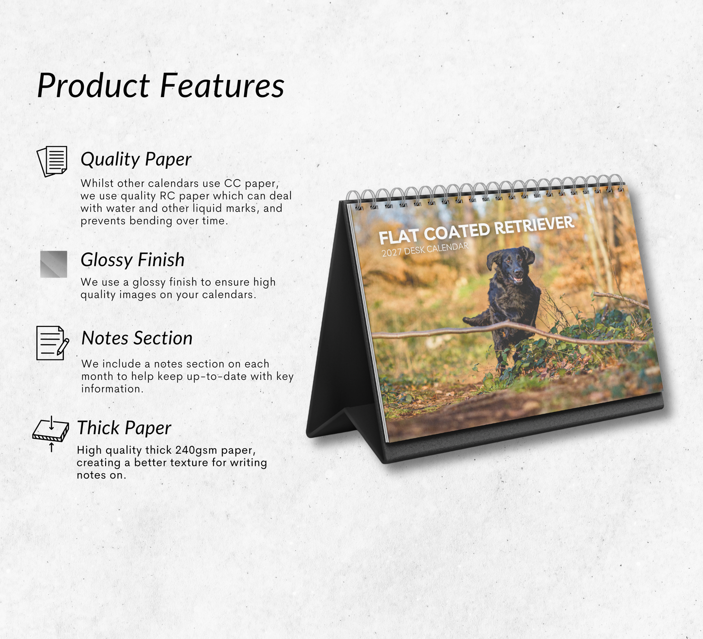 Flat Coated Retriever Desk Calendar 2027-2028