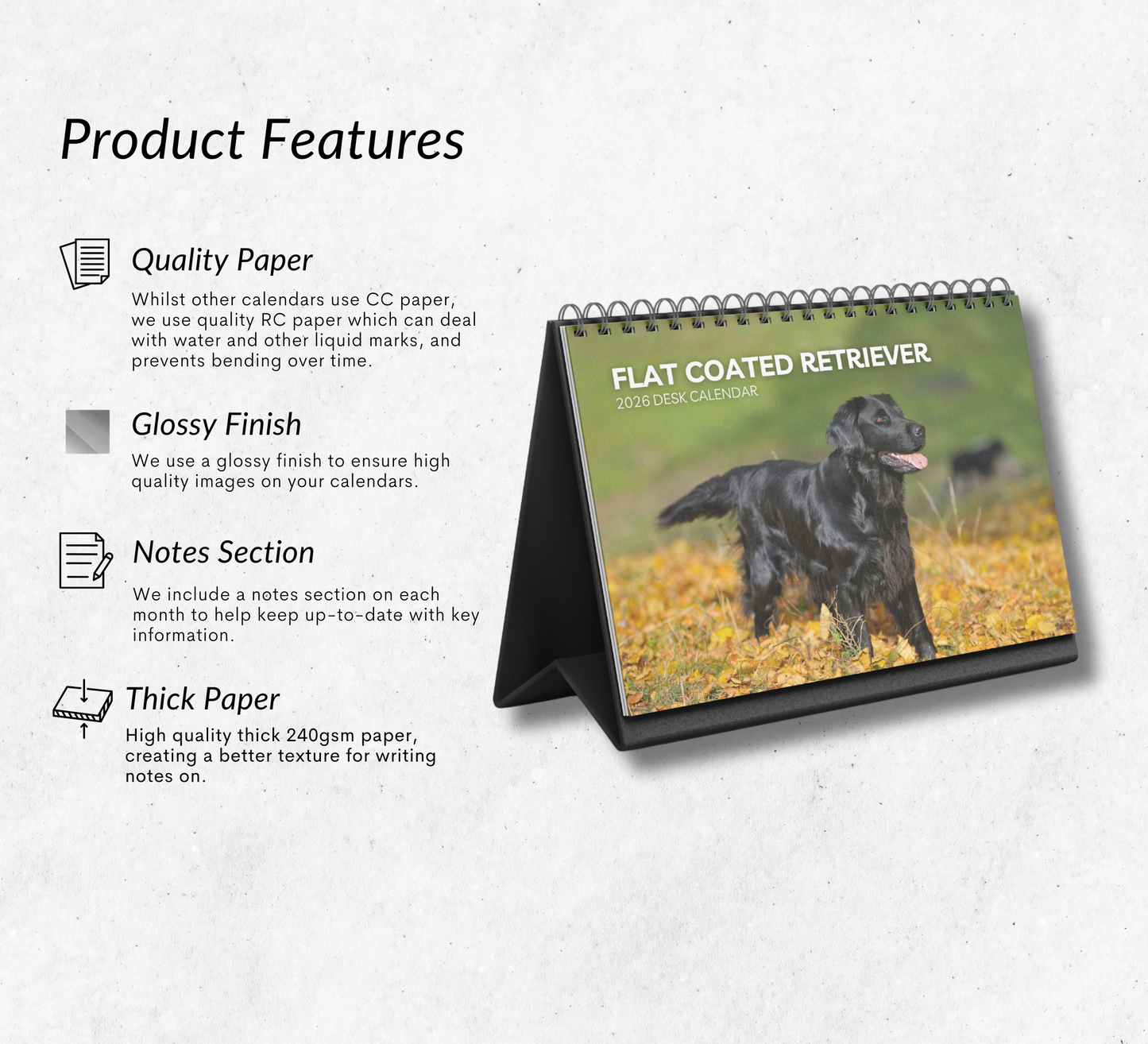 Flat Coated Retriever Desk Calendar 2026-2027