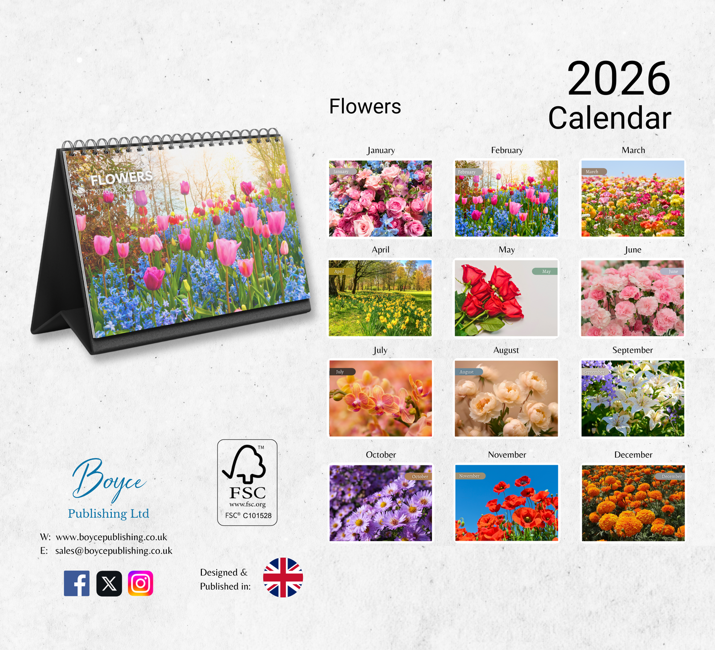 Flowers Desk Calendar 2026-2027