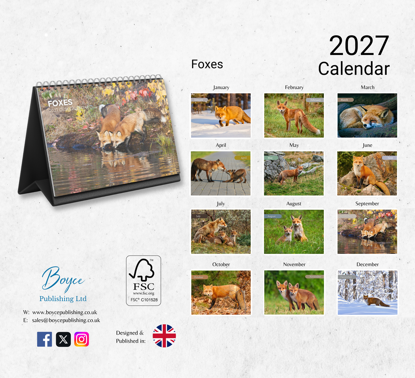 Fox Desk Calendar 2027-2028